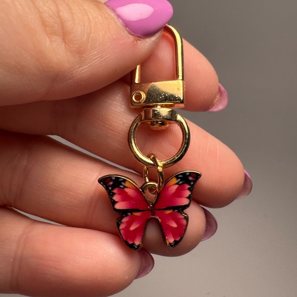 Butterfly Charm Bag Charm Pink & Black Multicolor Painted Enamel Charm